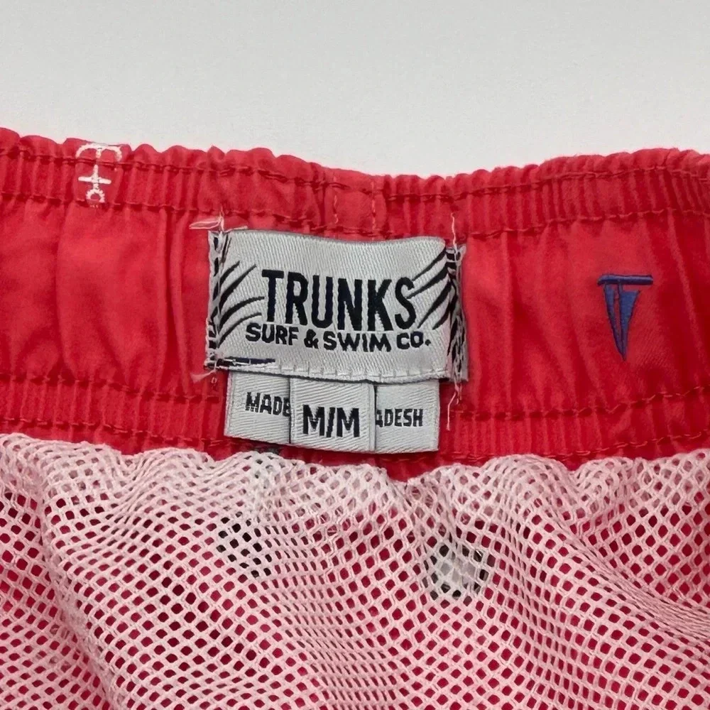TRUNKS Surf & Swim Co. AnchoEmbroidered  Swim Trunks Men's M Red Drawstring Wais